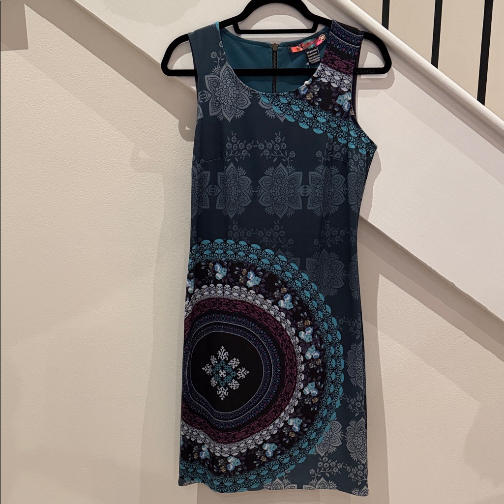 Desigual Sleeveless Dress In Teal And Purple